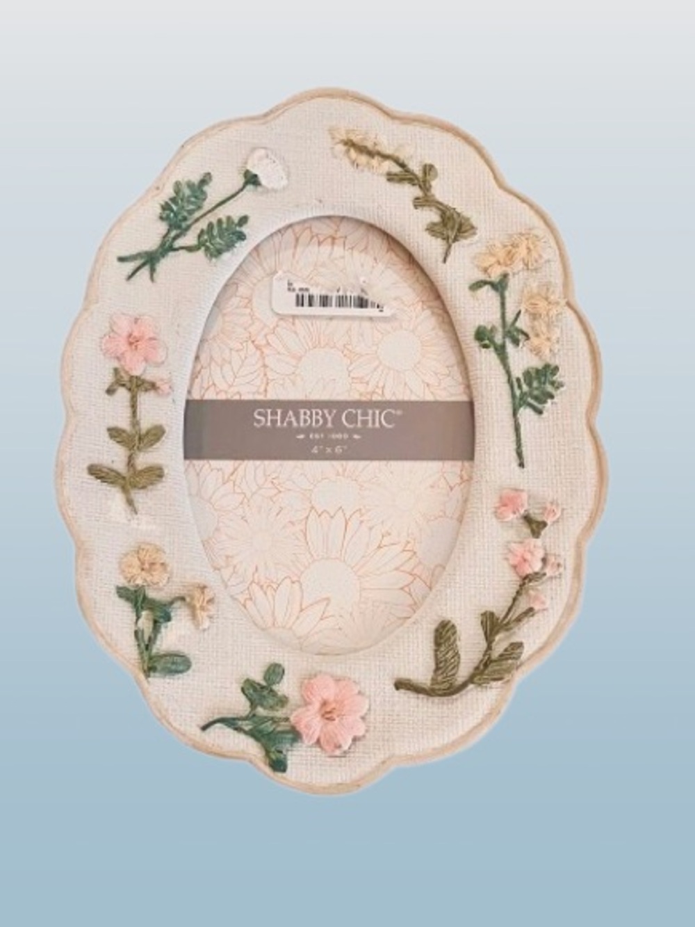 🆕- Shabby Chic Resin Floral Oval Cottagecore 4x6  Frame with Scalloped Edges.
